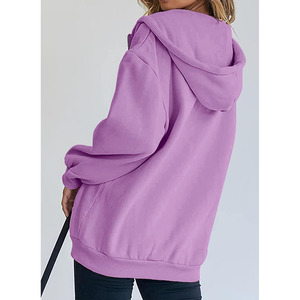 Sweat à capuche zippé personnalisable OEM pour femmes Col à capuche avec poches kangourou surdimensionnées à épaules tombantes pour femmes - Product Image 5