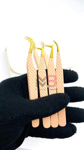 Puntas plateadas recubiertas de Color desnudo más vendidas, pinzas de extensión de pestañas con agarre de diamante, acero inoxidable con nombre de marca personalizado - Product Image 6