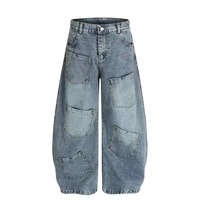 Kargo Jean Pantolon Bol Paça Erkek Denim Geniş Bacak Pantolon Oversize Günlük Sokak Stili Hip Hop Çok Cepli Büyük Beden Nefes Alabilen