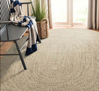 Tapis réversible vintage rustique moderne en jute écologique tissé avec du fil naturel beige pour les salons avec forme personnalisée