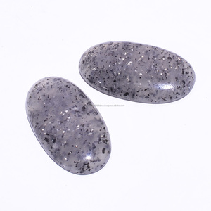 พลอยรูปดอกทานตะวันสีดำธรรมชาติเกรดคุณภาพสูงทรงรีเรียบ18x16x4มม. อัญมณีหลวมสำหรับการทำเครื่องประดับแบบ DIY - Product Image 1