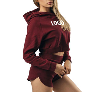 New <b>Top</b> Trending New Fashion Solid <b>Crop</b> Hooded Hoodie Casual Women Clothing Two Piece Short <b>Skirt</b> <b>Set</b> - Product Image 1