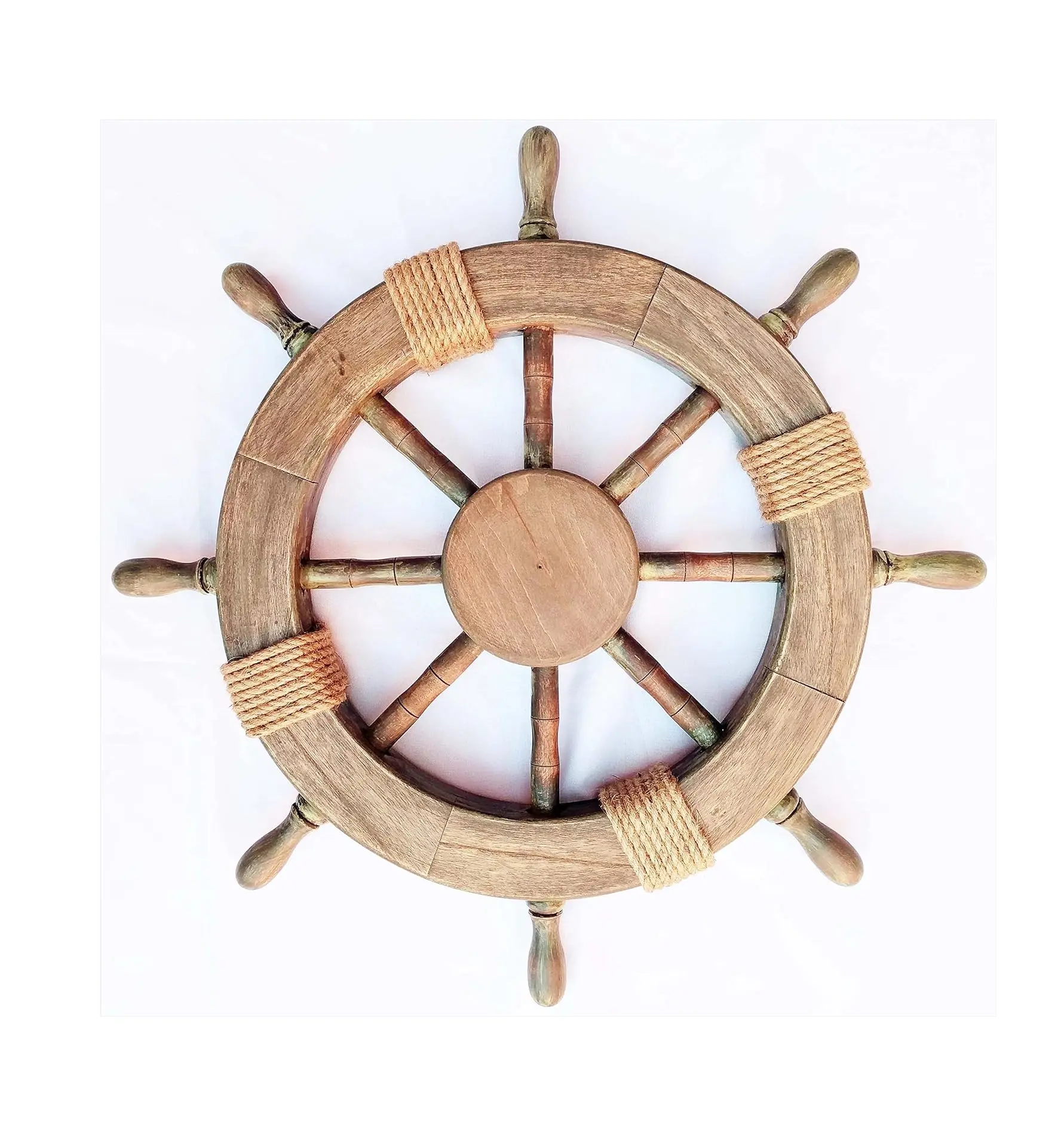 Roues de bateau de pirate en bois de pin nautique-Décoration intérieure (12 pouces, corde antique)