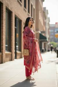 Excellent High Quality Pure Viscose Chanderi Silk Fabric Floral Printed Knee Length <b>Kurti</b>& Pent With Dupatta Set At Lower Rate - Product Image 3