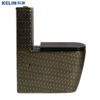 WC de luxe sans bride, à poser au sol, noir brillant, style Art Déco, avec siphon en P, compatible CE, disponible en version OEM, pour salle de bain, fabriqué en usine.