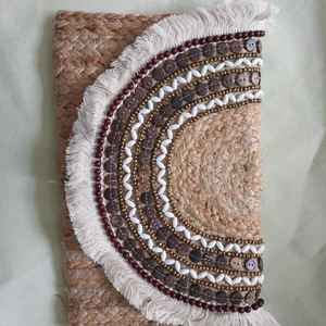 Fabricant indien fournisseur Style bohème Jute pochette Long portefeuille broderie fermeture éclair perles coquille gland pour les femmes - Product Image 2