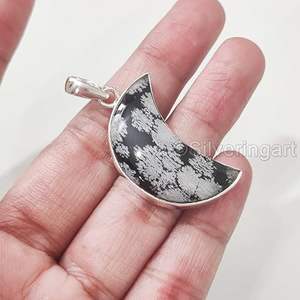 Colgante de Obsidiana Natural con Forma de Copo de Nieve para Mujer, Regalo de Navidad o Aniversario, Joyería Hecha a Mano, Colgante de Plata de Ley 925 - Product Image 3