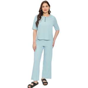 Conjunto conjunto exclusivo de mezcla de algodón para mujer, Top corto de punto, pantalón, traje de dos piezas, ropa informal, ajuste cómodo, proveedor OEM - Product Image 1