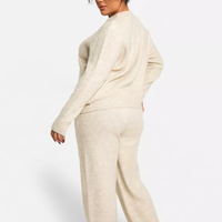 Ensemble de survêtement de luxe en molleton tricoté pour femme, taille haute, coupe ample, respirant, en laine unie, grandes tailles, décontracté, pour l'hiver