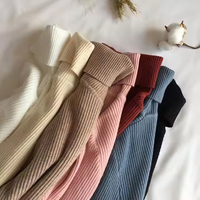 Pull en maille côtelée 100 % coton pour femme, décontracté, automne-hiver, manches longues, coupe ajustée, respirant, séchage rapide, doux, chaud, couleur unie