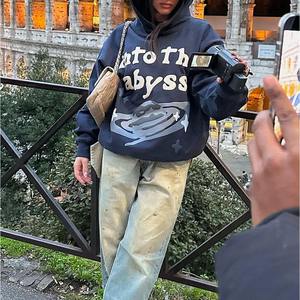 เสื้อฮู้ดดี้สวมหัวพิมพ์ลายพัฟสตรีทแวร์ไซส์ใหญ่พิเศษมีฮู้ด3D พัฟพิมพ์ลายนูน400 GSM สำหรับเด็กผู้หญิง - Product Image 3