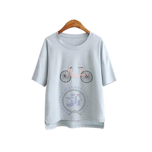 2024 último diseño OEM transpirable media manga Impresión de ciclo personalizado Logo suelto mujer verano XL talla camiseta suministro al por mayor - Product Image 2