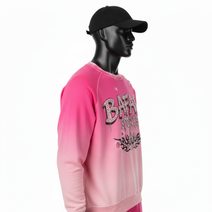 Sweat-shirt pour homme en coton molletonné dégradé rose, toucher doux, strass, transfert thermique, logo personnalisé, sweat-shirt basique pour homme - Product Image 3