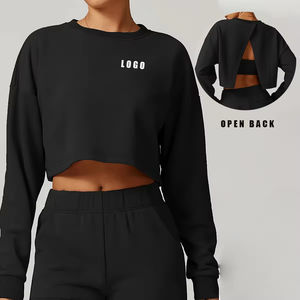 Sweat-shirt court à manches longues pour femme, style punk, délavé à l'acide, dos ouvert, automne-hiver - Loisirs, sport, fitness, 100% coton - Product Image 5