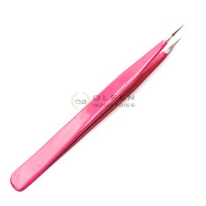 Customized Neon <b>Pink</b> <b>Powder</b> Coated Eyelash Extension Tweezers Pointed Stainless Steel Volume Tweezers Essential Eyelash Tools - Product Image 3