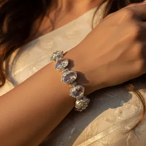 กำไลข้อมือคริสตัลเงินแท้ 925 สำหรับผู้หญิง รูปทรงหยดน้ำ ชุบโรเดียม สไตล์คลาสสิก เหมาะสำหรับใส่ทุกวัน - Product Image 3