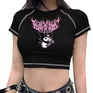 Top corto liso de algodón 100% de gran tamaño para mujer, camiseta al por mayor, cintura Natural en blanco barata - Product Image 1