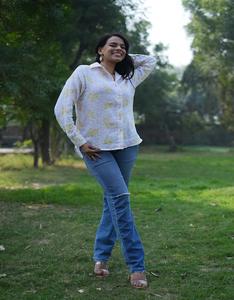 Amarillo Floral Algodón Fácil Ajuste Bloque Impreso Camisa Botón Frente Mangas completas Cuello Top India Proveedor Tejido Método - Product Image 2