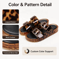 Sandales imperméables en PVC à imprimé léopard pour femmes, avec double boucle et sangle réglable, logo personnalisé, vente en gros pour l'été, le printemps, la plage, la vente au détail