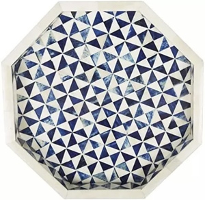 Haute qualité décor à la maison hôtel Restaurant plateau de service décoratif os incrustation forme hexagonale plateau personnalisé os incrustation plateau plaques - Product Image 2