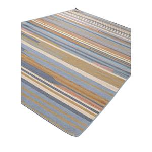 พรมทอมือ Indusbar ADWV-13036 สีน้ำเงิน ลายทอแบน ทำจากขนสัตว์และใยวิสโคส รูปทรงสี่เหลี่ยมผืนผ้าขนาดใหญ่ ลายทาง เหมาะสำหรับใช้บริเวณทางเข้า - Product Image 2