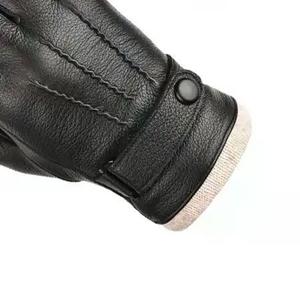 Vente en gros de gants d'hiver de haute couture en peau de mouton véritable et en cuir PU mitaines d'extérieur chaudes compatibles avec écran tactile et logo personnalisé - Product Image 3