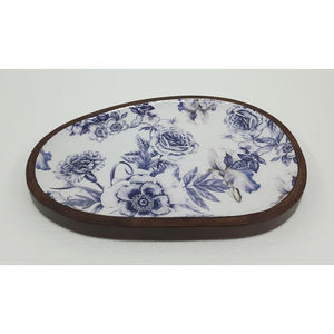 Plateau de service ovale en bois naturel avec émail décalcomanie fini pour mariage et hôtels plateau de service alimentaire fait à la main en vrac - Product Image 5