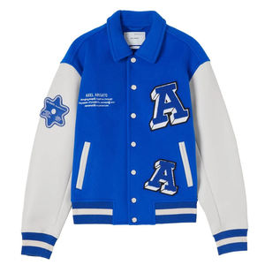 แจ็กเก็ตผ้าฟลีซสไตล์เท่ๆสำหรับฤดูหนาวแจ็คเก็ตเบสบอลบอมเบอร์เสื้อแจ็คเก็ตหนังพร้อมของตกแต่งปัก - Product Image 1