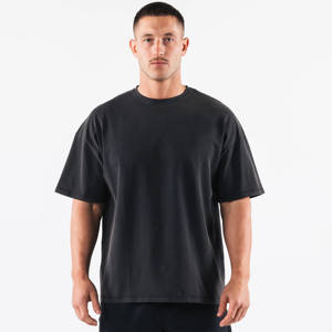 T-shirt surdimensionné en jersey lourd personnalisé 100% coton pour homme 240 grammes respirant de grande taille T-shirt uni noir - Product Image 2