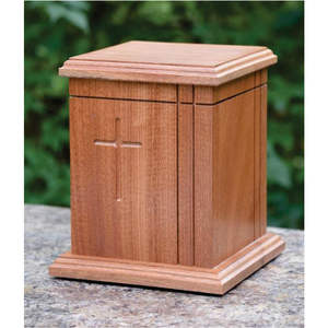 High-Quality Mahogany Timber Cremation Urn with Engraved Cross - Religious Adult <b>Memorial</b> Burial Casket <b>Wooden</b> Cremation Urns - Product Image 1