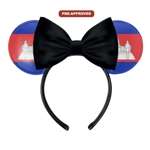 Diadema Personalizada por Encargo de Fábrica, Diseño Pre-Aprobado, Orejas de Ratón, Bandera de Camboya, H.E.R. Accesorios de vinilo de ajuste universal para uso diario - Product Image 1