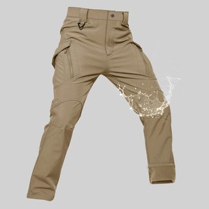 Pantalon de travail décontracté pour homme, coupe droite, léger, uni, multi-poches, 100% coton, taille élastique, coupe-vent, épaissi - Product Image 1