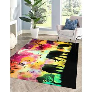 Alfombras con Pintura de Tres Elefantes, Alfombra con Paisaje Lunar, Alfombras de Elefantes, Alfombras de Animales, Alfombra Gobelino - Product Image 1