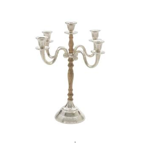 Aluminium Vintage & Classic Style <b>Candelabra</b> with Wooden Stand In Silver and Multiple Finishing for Wedding Decoration - Product Image 6