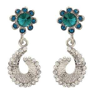 Kriaa Model 1302221 Fine Dangle <b>Earrings</b> Blue and <b>Green</b> Austrian Stone - Product Image 1