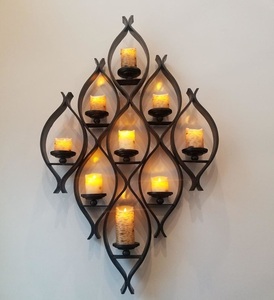 Applique murale en fer doré antique, porte-bougie pour la décoration de la maison, salon, lieu de mariage, support de pilier vintage de luxe - Product Image 5