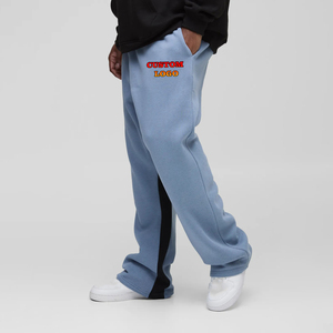 Venta caliente Loose Fit 100% algodón Streetwear pantalones de chándal acampanados apilados paneles acampanados laterales pierna recta pantalones holgados lavados para hombres - Product Image 1