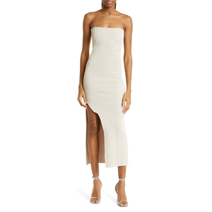 Abito Midi Beige Senza Spalline Comodo Modello Tubino a Vita Naturale Lunghezza Media per Feste e Balli - Taglia XS - Collezione Mother of All Luna - Product Image 1