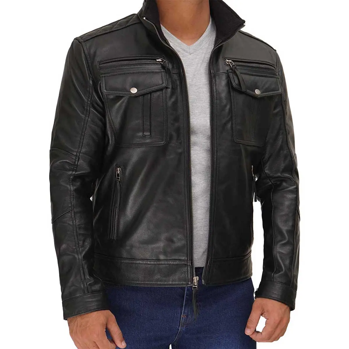 New Fashion Leather Jacket Black Retro Motorcycle British Style Casual All-Match Leather Jacket