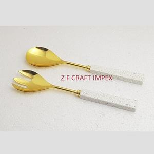 Nouveau Terrazzo Résine Poignée En Acier Inoxydable Salade Serveur Cuillère Ensemble Nouvelle Tendance Service Salade Cuillères Nouveau Type Poignée Serveurs - Product Image 2