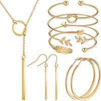 Ensemble de bijoux en cuivre Hicarer pour femmes, collier à barre verticale, boucles d'oreilles simples, bracelet ajustable (doré)