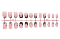 HYC-DZ-1874 Kuku Palsu 3D French Square Press on Nails Desain Bunga Berhias Rhinestone dan Glitter Gaya Mewah Grosir