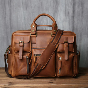 Maletín Clásico de Cuero Genuino para Portátil, Gran Capacidad, Bandolera, Bolso de Hombro Portátil para el Trabajo, Cierre de Cremallera - Product Image 1