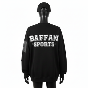 Sudadera Extra Grande para Mujer, de Algodón y Felpa, Color Negro, con Panel de Vinilo en el Pecho, Bordado con Logotipo Personalizado, Transpirable - Product Image 2