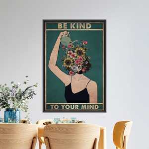 Elegant Printed <b>Canvas</b>: Mental Health Floral Wellness Artwork,Black <b>Framed</b> - Product Image 1