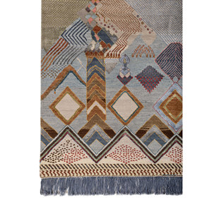 Alfombra Manchaha Azul de Lana y Seda de Bambú Anudada a Mano, 10 mm de Grosor, Patrón Geométrico Abstracto para el Hogar, Pasillo, Modelo Rectangular-Les-2670 - Product Image 4