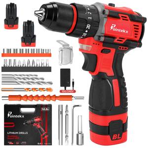 Taladro de Impacto Pointekx 16.8V 1.5Ah Sin Escobillas Rojo y Negro de Velocidad Variable, Herramienta Profesional para Trabajos en Madera - Product Image 1