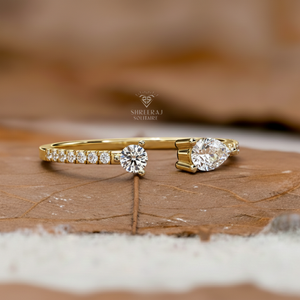 Anillo de Media Eternidad con Diamantes Naturales Certificados por IGI, Corte Pera de 0.30 Quilates, Oro de 10K/18K, Diseño Abierto, Regalo de Lujo para Aniversario de Bodas - Product Image 2