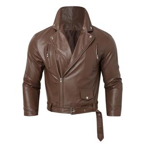 Chaqueta elegante de cuero Pu para hombre, prendas de vestir de otoño e invierno, chaqueta para montar en motocicleta, cremallera, cinturón con cordón, abrigo de lluvia a prueba de viento - Product Image 1