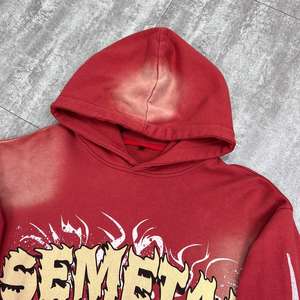 Sudadera con Capucha Oversize de Algodón para Hombre, Estilo Urbano de Invierno, 500GSM, de Alto Gramaje, Corte Holgado, Teñido Liso, con Estampado Personalizado y Pedrería - Product Image 3